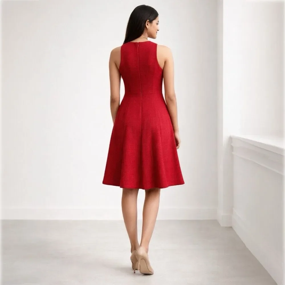 Banana Republic Red Textured Tweed Fit & Flare Dress